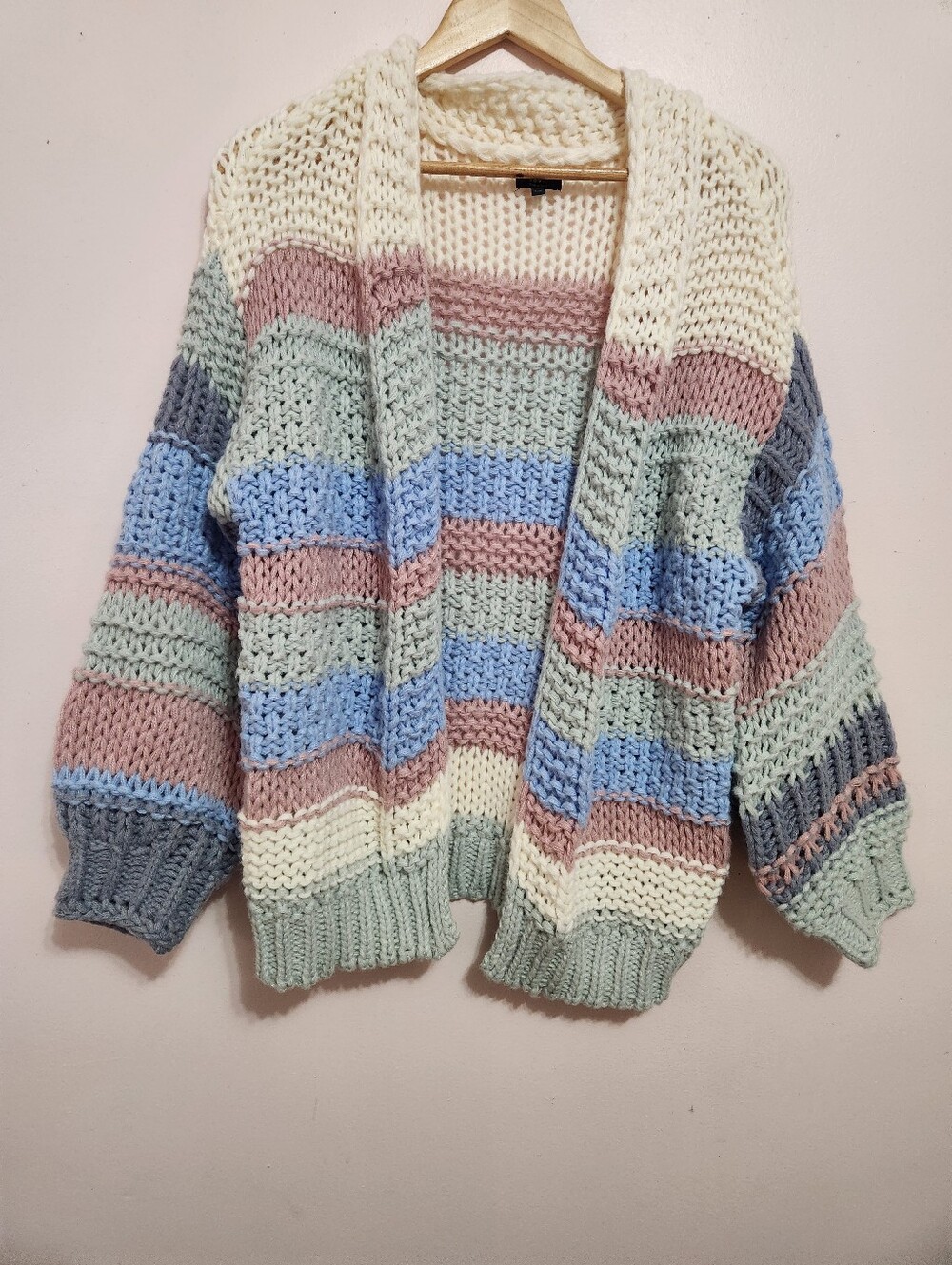 Debut Chunky Knit Striped Cardigan Sweater Pastel Colorblock Oversized Y2K S/M